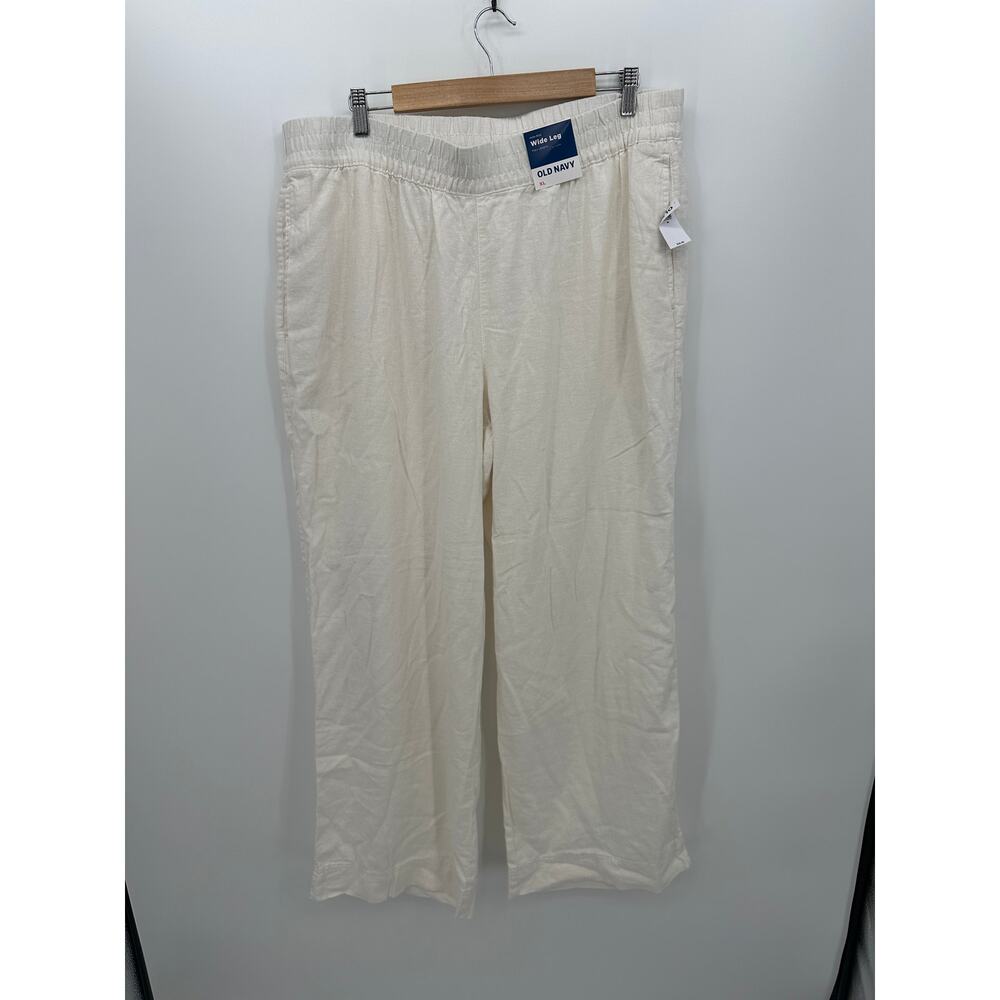 Old Navy Womens White Wide Leg High Rise Linen Blend Pants Size XL Stretch Pull